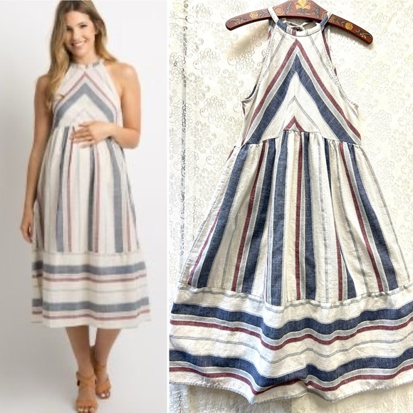 Pinkblush Dresses & Skirts - PinkBlush Cotton Striped Halter Neck Maternity Dress size large